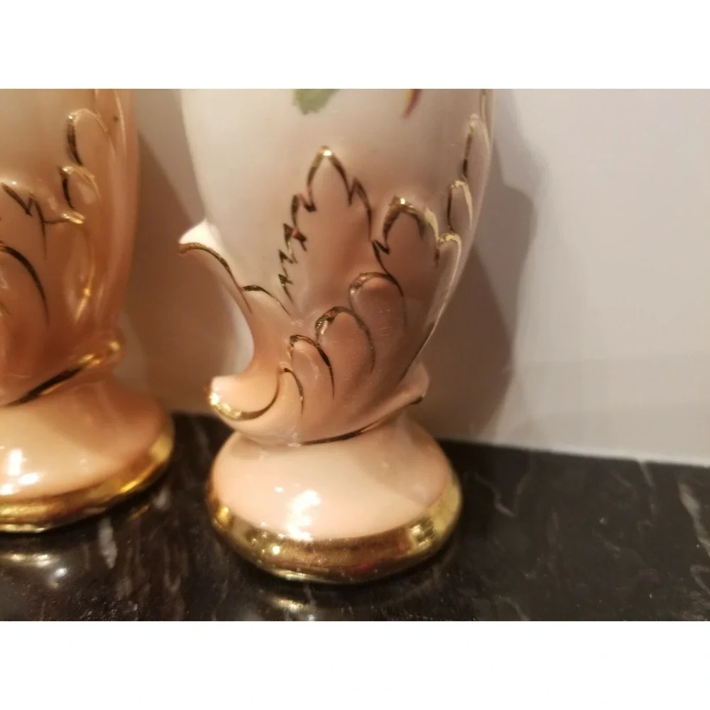 Vintage German Hand Painted Floral Salt and Pepper Shakers 4.25